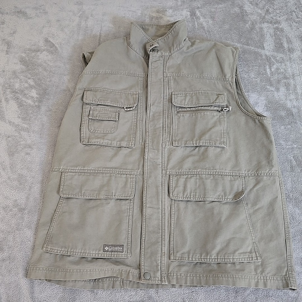 Columbia Vest Mens XXL‎ Khaki 100 % Cotton Fishing Multipocket Hiking Hunting